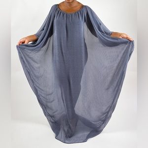 Blue and White Polkadot Chiffon Sheer Handmade Kaftan Maxi Dress